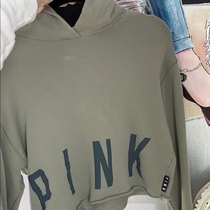 Army green pink tie up sweatshirt
